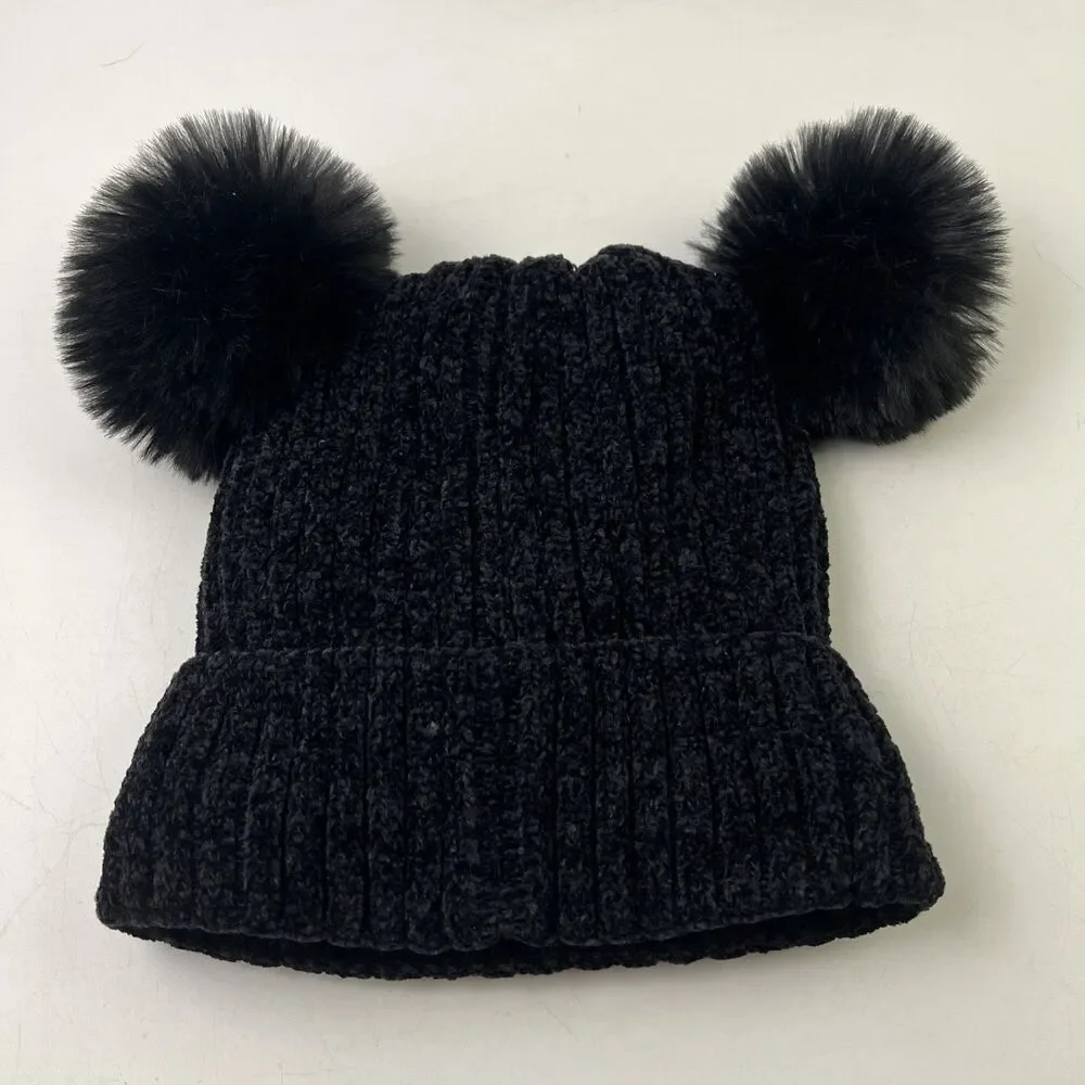 Black Bear Stretch Beanie Hat Insulated and Has Soft Fluffy Ears